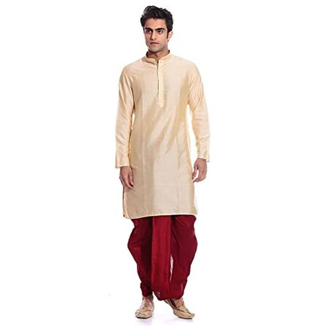 MAG Men's Silk Regular Kurta Dhoti (RG-1565-$JA_Red)